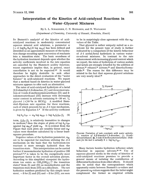 Interpretation of the kinetics of acid-catalyzed reactions in water–glycerol mixtures