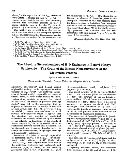 The absolute stereochemistry of H–D exchange in benzyl methyl sulphoxide. The orgin of the kinetic nonequivalence of the methylene protons