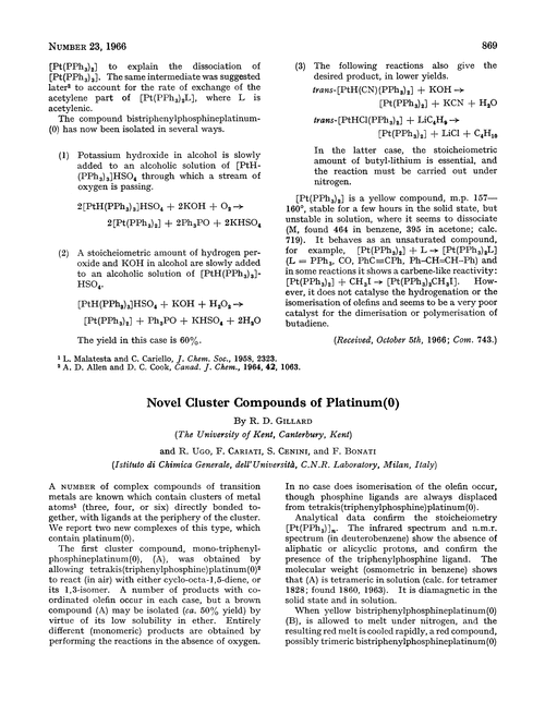 Novel cluster compounds of platinum(0)