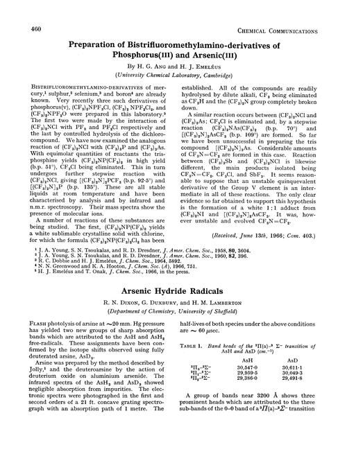 Arsenic hydride radicals