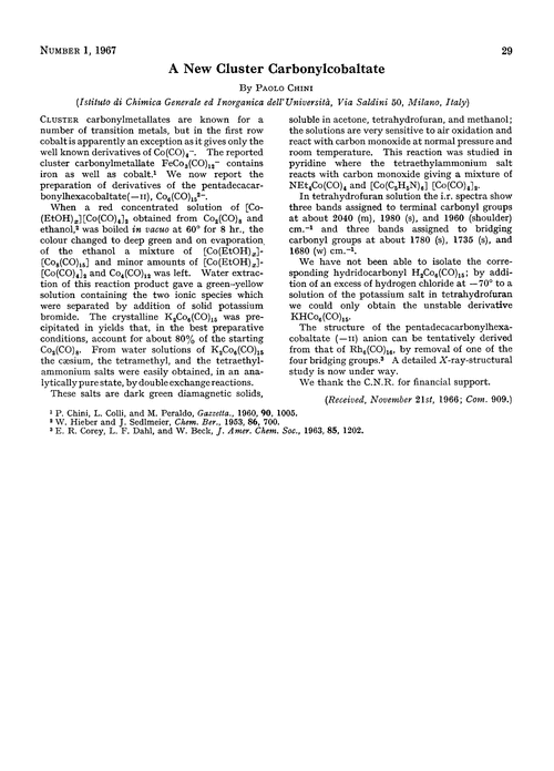 A new cluster carbonylcobaltate