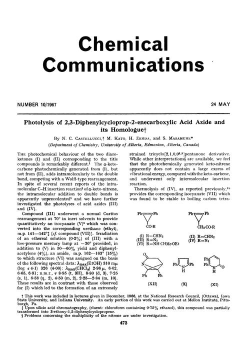 Photolysis of 2,3-diphenylcycloprop-2-enecarboxylic acid azide and its homologue