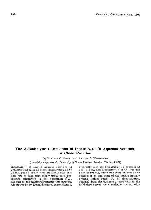 The X-radiolytic destruction of lipoic acid in aqueous solution; a chain reaction