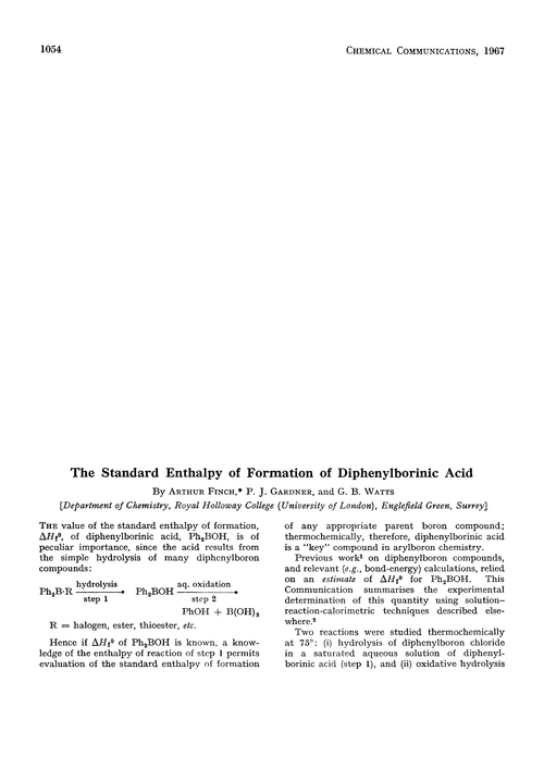 The standard enthalpy of formation of diphenylborinic acid