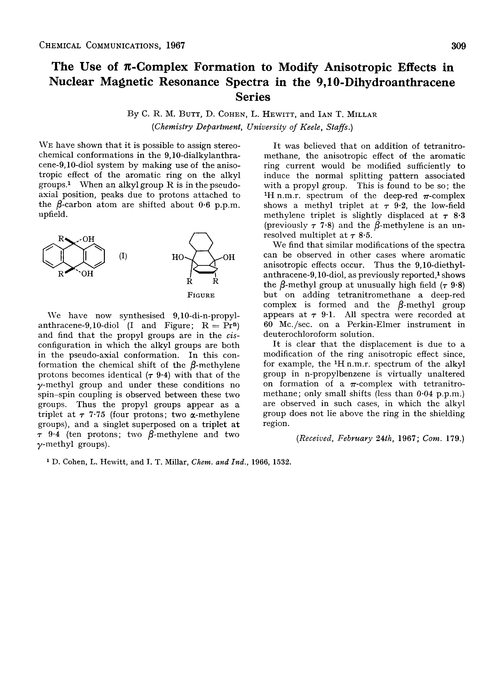 The use of π-complex formation to modify anisotropic effects in nuclear magnetic resonance spectra in the 9,10-dihydroanthracene series