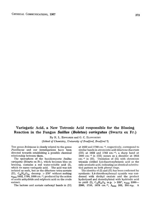 Variegatic acid, a new tetronic acid responsible for the blueing reaction in the fungus Suillus(boletus)variegatus(Swartz ex Fr.)