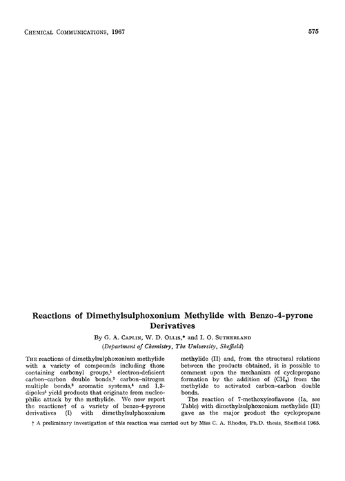 Reactions of dimethylsulphoxonium methylide with benzo-4-pyrone derivatives