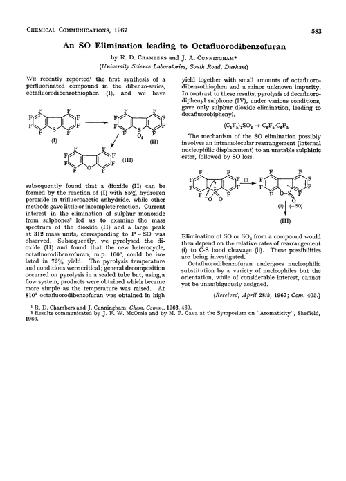 An SO elimination leading to octafluorodibenzofuran