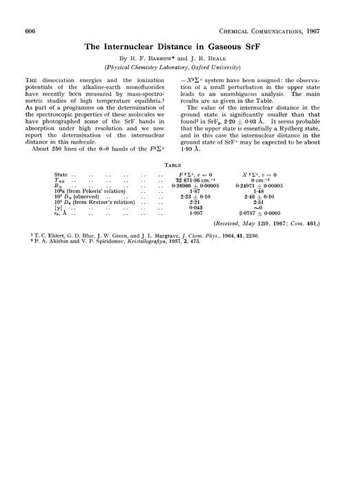 The internuclear distance in gaseous SrF