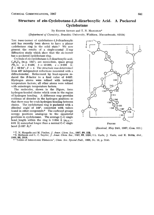 Structure of cis-cyclobutane-1,3-dicarboxylic acid. A puckered cyclobutane