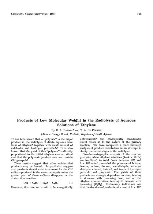 Products of low molecular weight in the radiolysis of aqueous solutions of ethylene