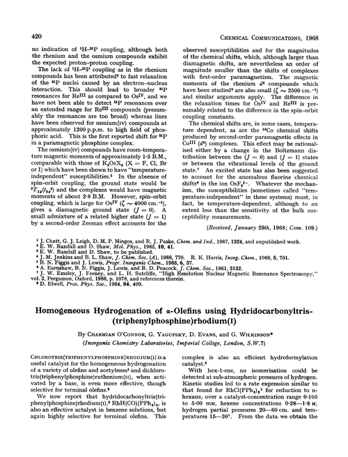 Homogeneous hydrogenation of α-olefins using hydridocarbonyltris(triphenylphosphine)rhodium(I)