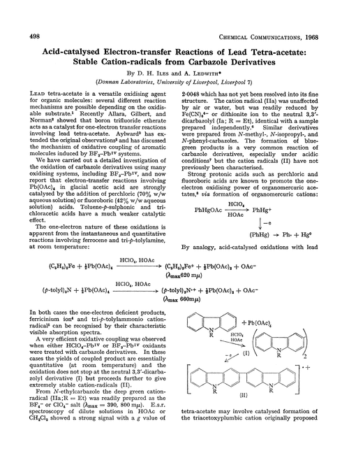 Acid-catalysed electron-transfer reactions of lead tetra-acetate: stable cation-radicals from carbazole derivatives