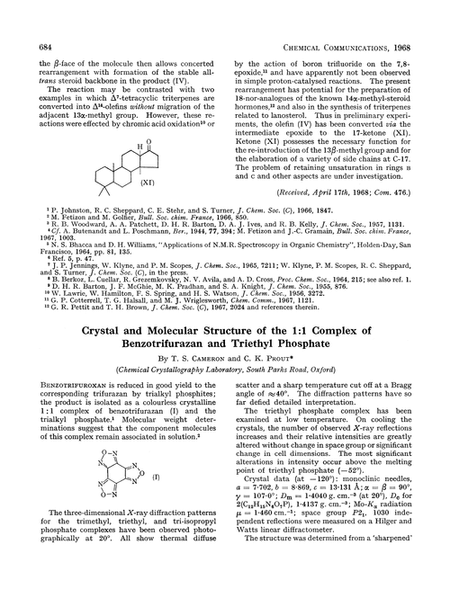 Crystal and molecular structure of the 1:1 complex of benzotrifurazan and triethyl phosphate