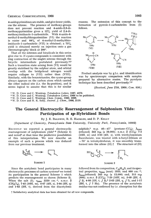 The general electrocyclic rearrangement of sulphonium ylids: participation of sp-hybridized bonds