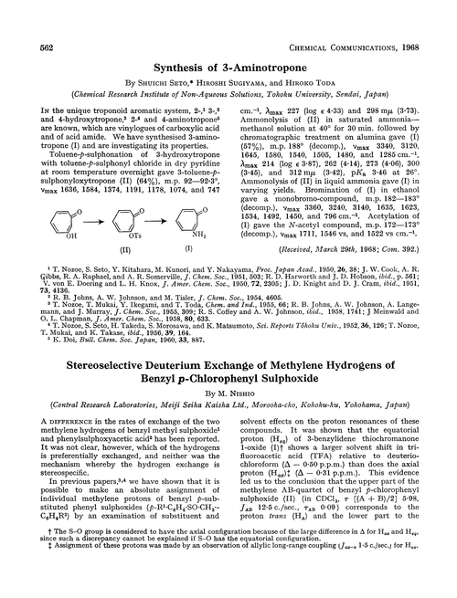 Stereoselective deuterium exchange of methylene hydrogens of benzyl p-chlorophenyl sulphoxide