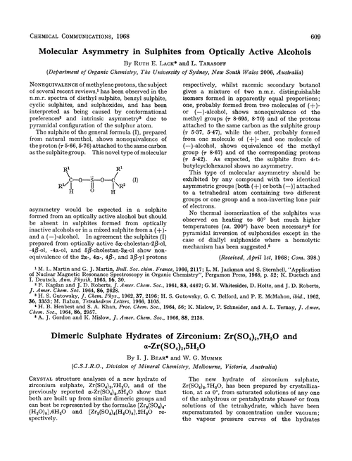 Molecular asymmetry in sulphites from optically active alcohols