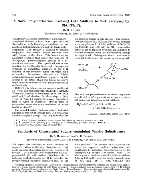 A novel polymerisation involving C–H addition to C [[triple bond, length half m-dash]] C catalysed by RhCl(Ph3P)3