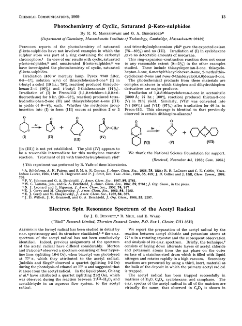 Photochemistry of cyclic, saturated β-keto-sulphides