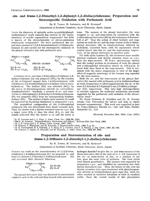 cis- and trans-1,2-Dimethyl-1,2-diphenyl-1,2-disilacyclohexane: preparation and stereospecific oxidation with perbenzoic acid