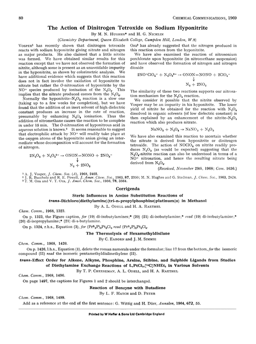 The action of dinitrogen tetroxide on sodium hyponitrite