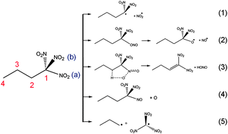 Graphical abstract: Decomposition mechanisms of trinitroalkyl compounds: a theoretical study from aliphatic to aromatic nitro compounds