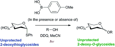 Graphical abstract: Light-induced O-glycosylation of unprotected deoxythioglycosyl donors