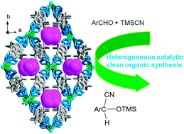 Graphical abstract: A Ni(ii)-MOF: reversible guest adsorption and heterogeneous catalytic properties for silylcyanation of aromatic aldehydes