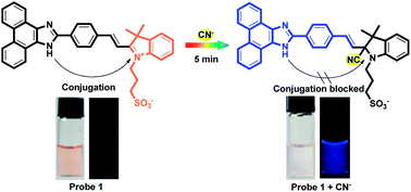 Graphical abstract: Colorimetric and near infrared fluorescent detection of cyanide by a new phenanthroimidazole–indolium conjugated probe