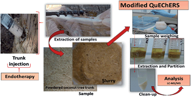 Graphical abstract: Determination of pesticide residues in coconut tree trunks by modified QuEChERS method and ultra-high-performance liquid chromatography coupled to triple quadrupole tandem mass spectrometry