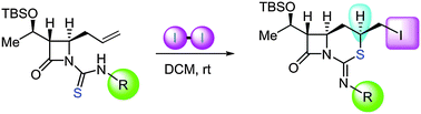 Graphical abstract: Regioselective and diastereoselective iodocyclization reaction of alkene-thioureas: an efficient approach to bicyclic β-lactams