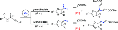 Graphical abstract: An efficient synthesis of gem-diiodoolefins and (E)-iodoalkenes from propargylic amides with a Cu(i)/Cu(iii) cycle