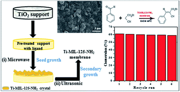 Graphical abstract: Ti-MIL-125-NH2 membrane grown on a TiO2 disc by combined microwave/ultrasonic heating: facile synthesis for catalytic application