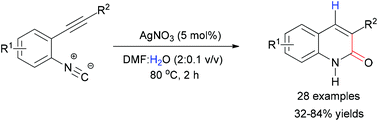 Graphical abstract: Synthesis of 3-substituted quinolin-2(1H)-ones via the cyclization of o-alkynylisocyanobenzenes