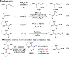 Graphical abstract: H2O-controlled selective thiocyanation and alkenylation of ketene dithioacetals under electrochemical oxidation