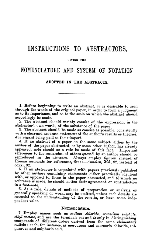 Instructions to abstractors, giving the nomenclature and system of notation, adopted in the abstracts