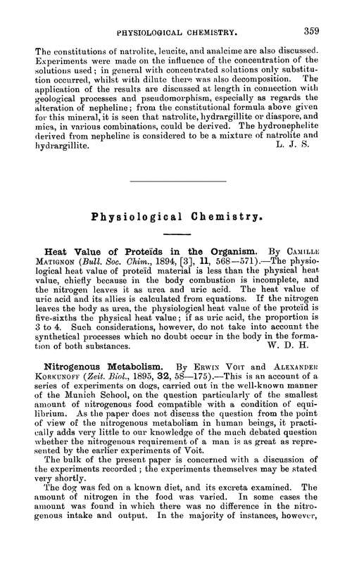 Physiological chemistry