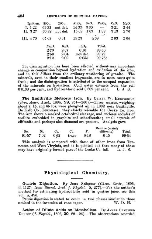 Physiological chemistry