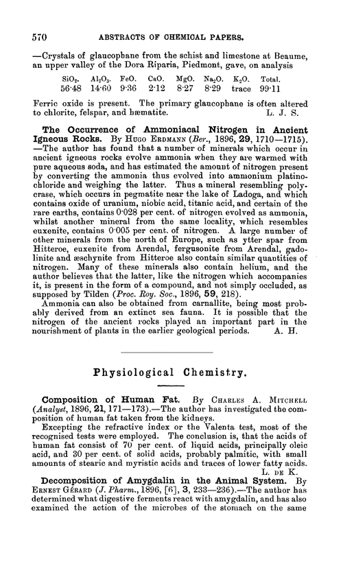 Physiological chemistry