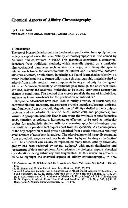 Chemical aspects of affinity chromatography