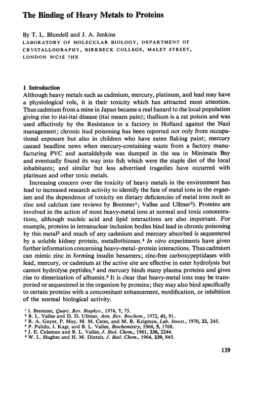 The binding of heavy metals to proteins