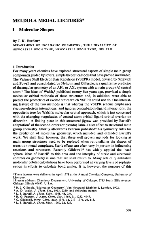 Meldola Medal Lectures. I Molecular shapes