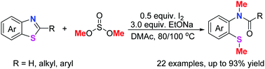 Graphical abstract: Iodine-promoted ring-opening methylation of benzothiazoles with dimethyl sulfite