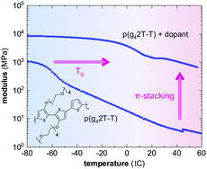 Graphical abstract: Tuning of the elastic modulus of a soft polythiophene through molecular doping