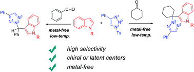 Graphical abstract: Acid-catalyzed three-component addition of carbonyl compounds with 1,2,3-triazoles and indoles