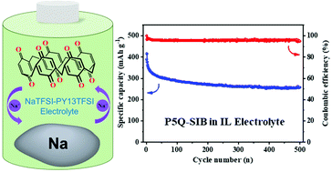 Graphical abstract: Revealing better organic sodium battery performance in ionic liquid electrolytes