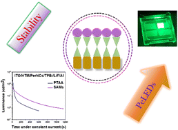 Graphical abstract: Self-assembled molecules as selective contacts in CsPbBr3 nanocrystal light emitting diodes