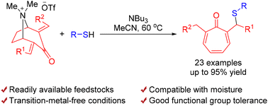 Graphical abstract: Convenient synthesis of thiolated 2,7-disubstituted tropones via double C–N bond cleavage of tropinone derivatives