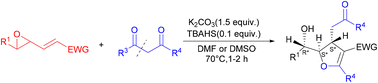 Graphical abstract: A novel synthesis of dihydrofuranyl alcohols through cascade reactions of 1,3-diketones with α,β-unsaturated epoxides