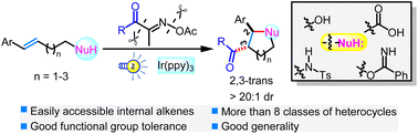 Graphical abstract: Photoredox-catalyzed intramolecular oxy- and aminoacylation of alkenes with acyl oxime esters: facile synthesis of acylated saturated heterocycles